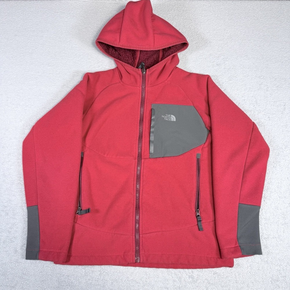 The North Face Jacket Youth M (10-12) Red Black Hooded Fleece Full Zip Outdoors